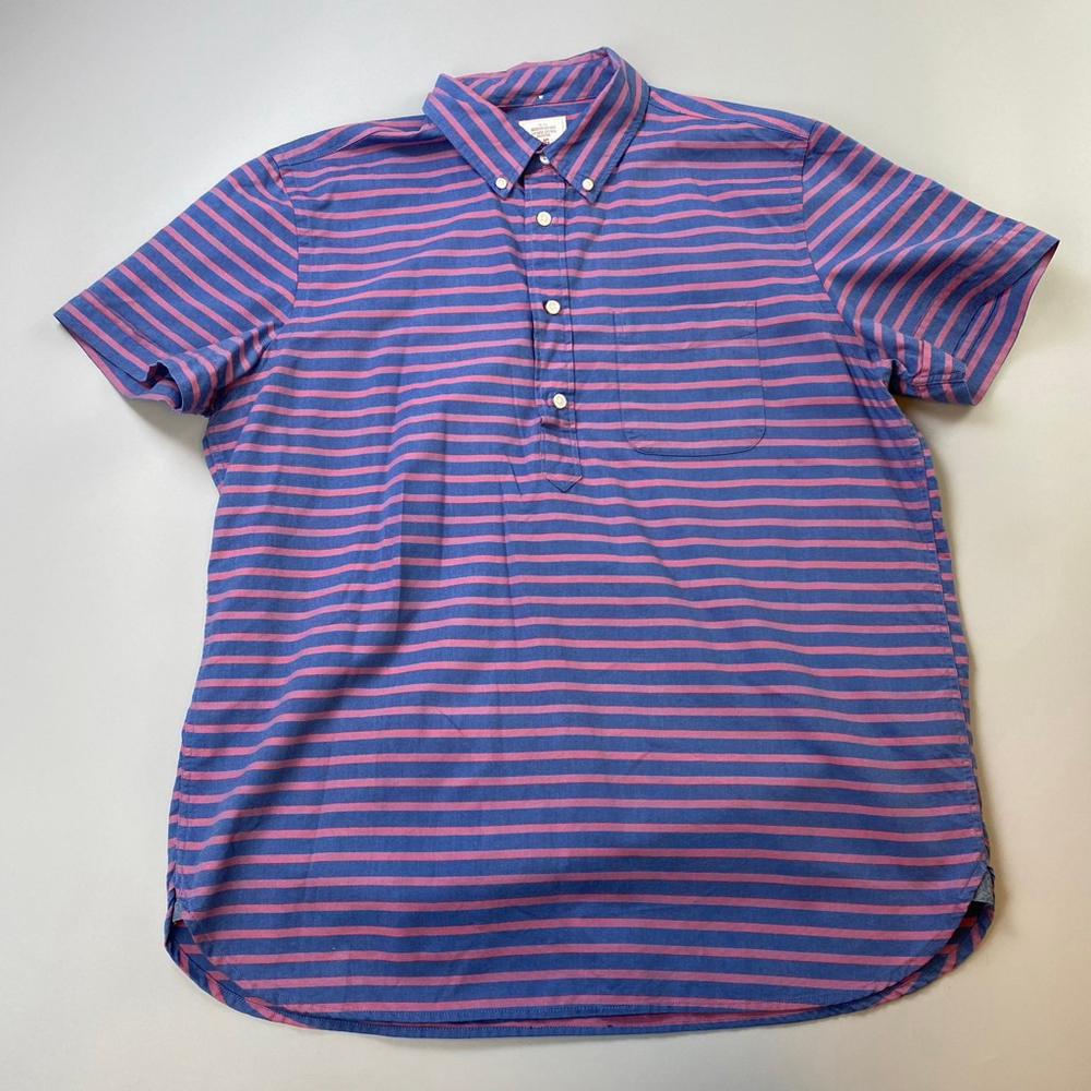 GAP Shirt Mens Large Blue Pink Striped Modern Oxford Casual Preppy Summer BBQ
